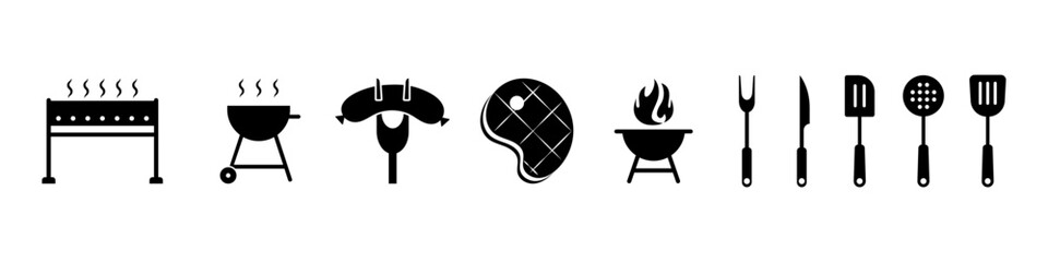 Barbecue and Grill - collection of vector icons. Tools for Barbecue. - obrazy, fototapety, plakaty