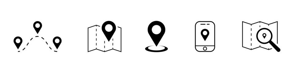 Location and Navigation - vector icons with map pin.