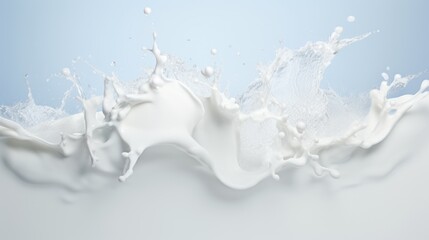 Waves of milk, milk splashes, blue background, minimalist, advertisement, generative Ai