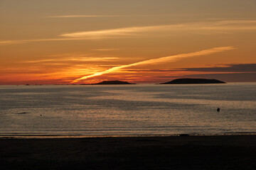 Fototapeta na wymiar Sunset on the América beach in the Rias Baixas. Pontevedra. Galicia. Spain