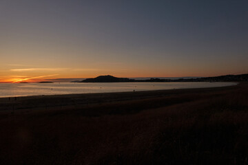 Fototapeta na wymiar Sunset on the América beach in the Rias Baixas. Pontevedra. Galicia. Spain