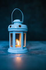 Eid Mubarak and Ramadan Kareem greeting card image traditional Ramadan lantern lamp  view