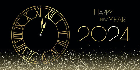 Happy New year 2024 Black and gold glitter - Festive design