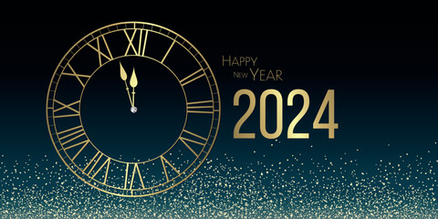 Happy New year 2024 Blue night and gold glitter - Festive design
