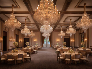 Elegant ballroom with sparkling chandeliers