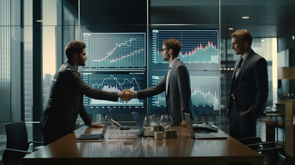 Two businessmen shake hands and agree to do business successfully.