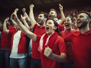 Fototapeta premium Enthusiastic sports fans cheering in a stadium