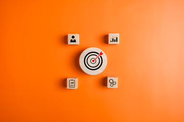 Business target goal and lightbulb icons for new creative idea, Business strategy planning...