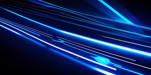 Fototapeta na wymiar Abstract stylish light trail on black background. Blue glowing neon lines effect illustration