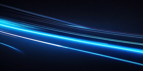 Fototapeta na wymiar Abstract stylish light trail on black background. Blue glowing neon lines effect illustration