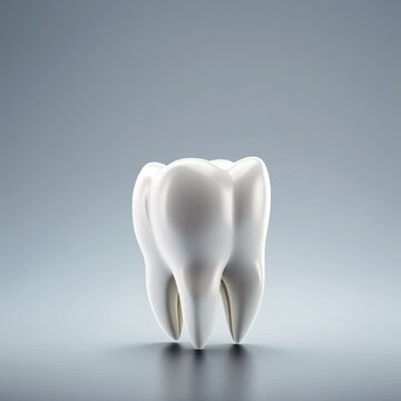 A white tooth on a gray surface. Digital image.
