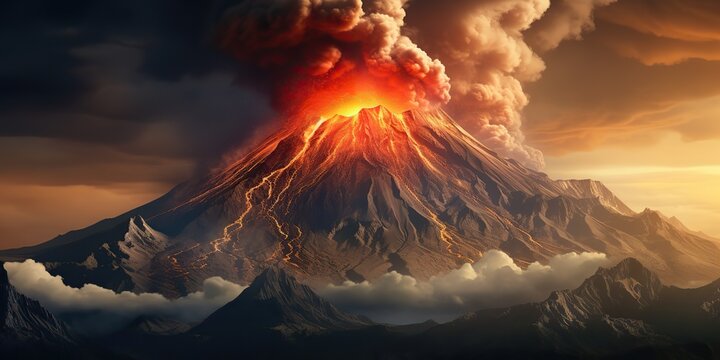 AI Generated. AI Generative. Volcano smoke fire explosion flame eruption. active outdoor nature background. Graphic Art