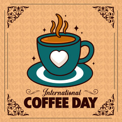 Hand drawn International day of coffee lettering illustration.