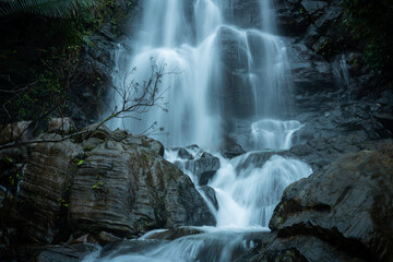 Beautiful waterfall view with rocks, Shot from Kappimala waterfall Kannur, Kerala nature scenery 