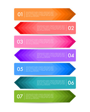 7 colorful template arrow labels. Vector illustration.