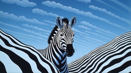 Fototapeta na wymiar a painting of two zebras standing next to each other. generative ai