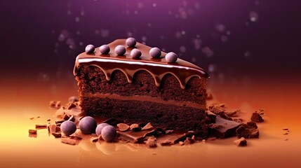 sztuka komputerowa na słodko z kawałkiem czekoladowego ciasta z polewą czekoladową - obrazy, fototapety, plakaty