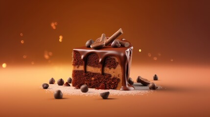 sztuka komputerowa na słodko z kawałkiem czekoladowego ciasta z polewą czekoladową - obrazy, fototapety, plakaty