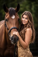 Obraz premium an attractive woman posing happily with her horse