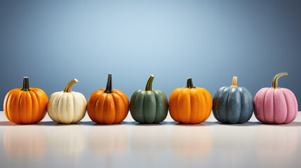 Colourful plastic pumpkins on the table