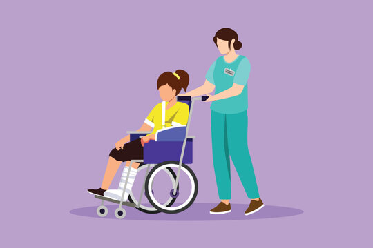 nurse pushing patient in wheelchair, medical care clip art preview