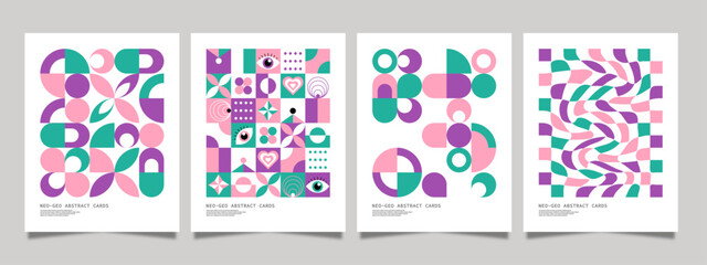 Poster design with abstract geometric shapes. Cards, flyers, banners with geometric elements. Templates for holidays, invitations, business and social media. Cards with mosaic pattern. Place for text.