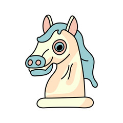 chess knight horse piece isolated trendy Y2K style doodle cartoon hand drawn groovy hippie 80s 90s vector illustration