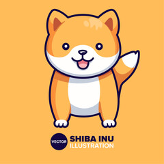 Cute Shiba Inu Dog Standing Cartoon Icon: Vector Illustration in Flat Cartoon Style - Perfect for Poster, Card, Decoration, and Print