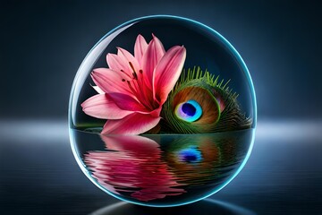 Lovely Lily Peacock in Glass Sphere generated by AI tool