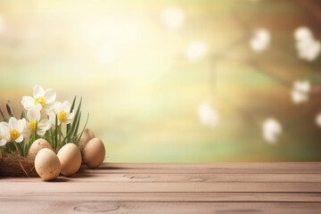 Wooden table easter spring background