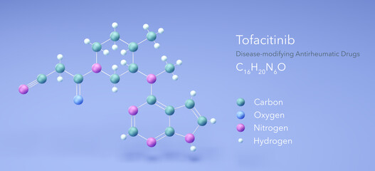 tofacitinib molecule, molecular structures, disease-modifying antirheumatic drugs, 3d model, Structural Chemical Formula and Atoms with Color Coding © Сергей Шиманович