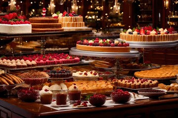 an image of Gourmet Dessert Buffet showcasing an opulent dessert buffet with a wide array of delectable treats, from cakes and pastries to cookies and ice cream
