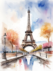 Eiffel Tower Paris France Watercolor Watercolors