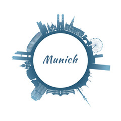 Fototapeta premium Munich skyline with colorful buildings. Circular style. Stock vector illustration.