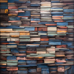 Artistic colorful wall of wood textures with a striped pattern, colorful wooden sticks, rustic texture.