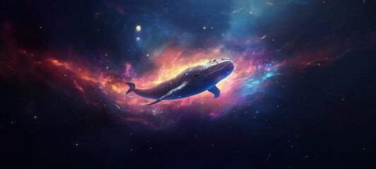 Blue whale swimming through space