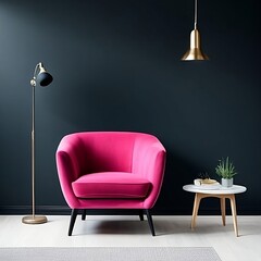 modern living room with pink chair