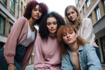 Fototapeta premium Four young women posing for a portrait. Photo generative AI