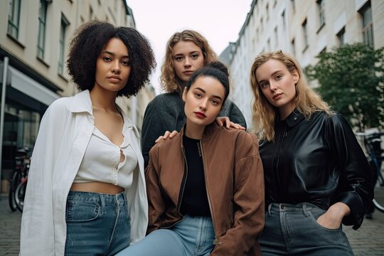 Four young women posing for a portrait. Photo generative AI