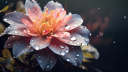  a pink flower with water droplets on it's petals.  generative ai