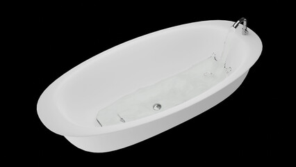 3D rendering of bathtub with water flow, bathroom accessory, toilet decoration