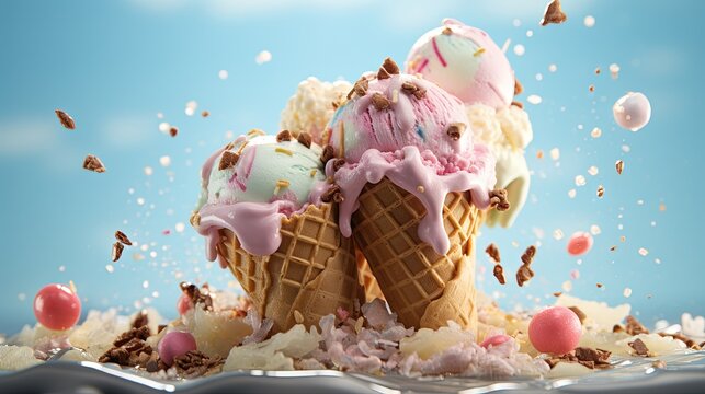  Two Scoops Of Ice Cream With Sprinkles On Top.  Generative Ai