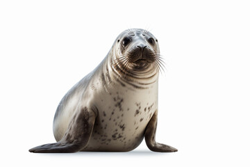 a seal sitting on a white surface with a white background