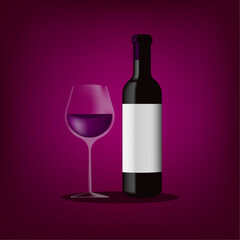 wine bottle and glass vector illustration, realistic