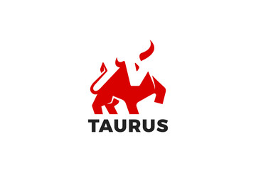 Bull Taurus Ox Logo Geometric Abstract Design Silhouette Negative space style.