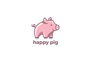 Pig Logo Happy Friendly Funny Design Vector.