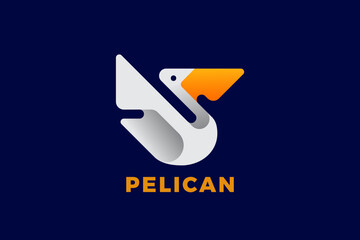 Pelican Logo Bird Abstract Fying Geometric Design Vector