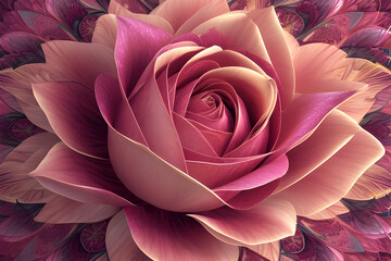 Explore the intricate beauty of a rose flower, rendered in a kaleidoscopic fractal art style