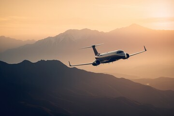 Fototapeta na wymiar A luxury private jet airplane overflying sunset skies