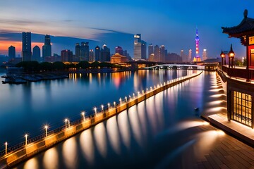 Fototapeta premium Immerse yourself in the captivating beauty of the Nanjing Qinhuai River scenery, as captured by the talented photographer 昊 周. The scene unfolds along the riverbanks, where historic architecture .